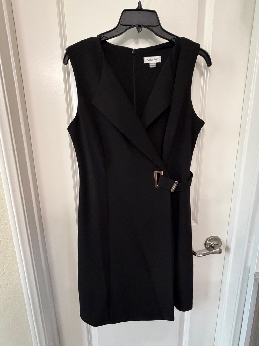 Calvin Klein Black Sleeveless Wrap-Front Mini Dress with Buckle
